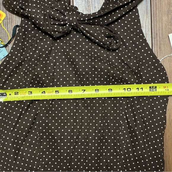 1970s M.G.M. Brown Polka Dot Halter Maxi Dress Prairie Embroidered Hem Sz 10 - Picture 7 of 16